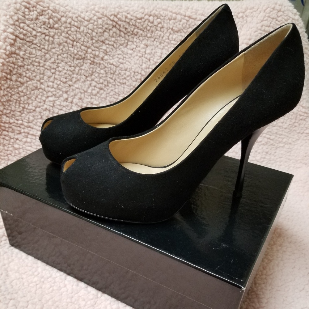 Giuseppe Zanotti black suede peep-toe pumps